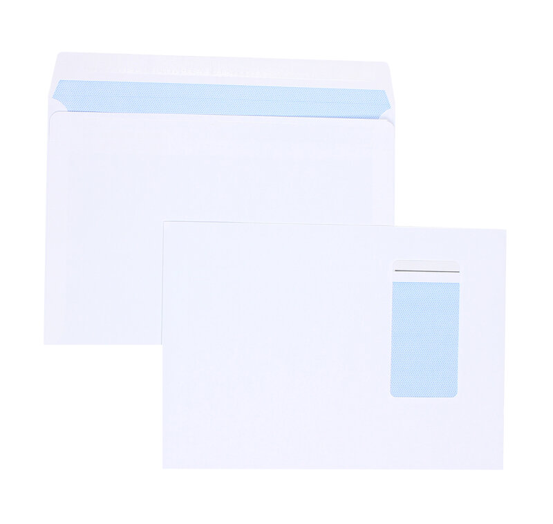 enveloppes blanc 162 x 229 mm (c5) | 100 g/m² offset | avec fenêtre | fermeture autocollante | rabat droit | 500 pièces