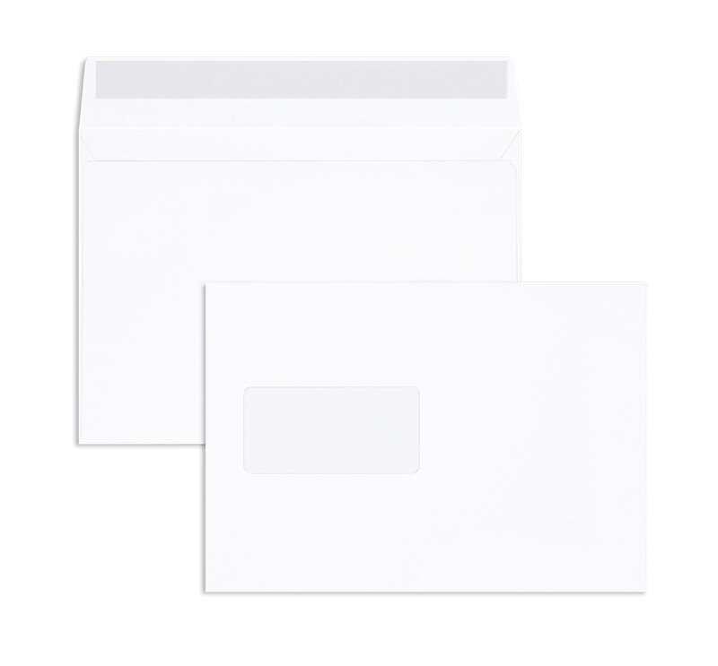 enveloppes blanc (blanc d'hiver) 162 x 229 mm (c5) | 120 g/m² offset | avec fenêtre | fermeture adhésive | rabat droit | 500 pièces