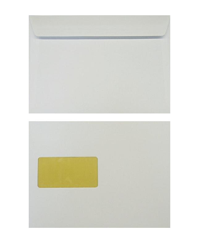 enveloppes blanc (blanc france) 162 x 229 mm (c5) | 120 g/m² gmund premium smooth | avec fenêtre | fermeture adhésive | rabat droit | 250 pièces