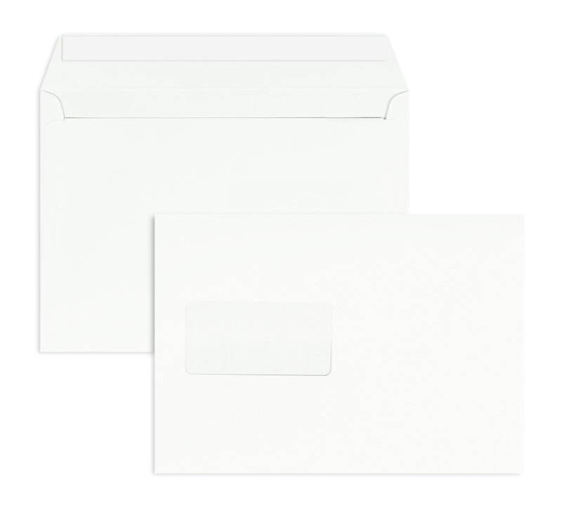 enveloppes blanc (très blanc) 162 x 229 mm (c5) | 135 g/m² mat | avec fenêtre | fermeture adhésive | rabat droit | 500 pièces