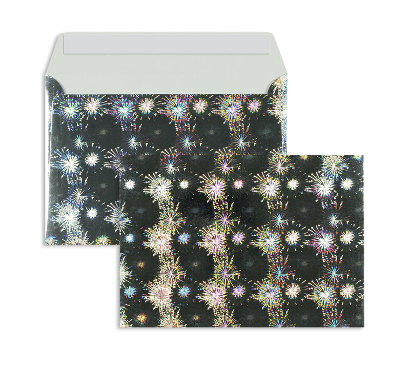 enveloppes colorées argent (feu d'artifice-motif) 162 x 229 mm (c5) | 140 g/m² heavy metal | sans fenêtre | fermeture adhésive | rabat droit | 10 pièces