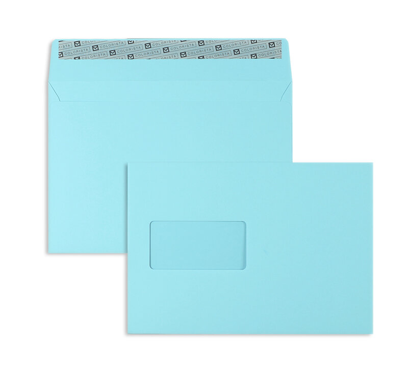 enveloppes colorées bleu (bleu clair) 162 x 229 mm (c5) | 130 g/qm colorista | avec fenêtre | fermeture adhésive | 100 pièces