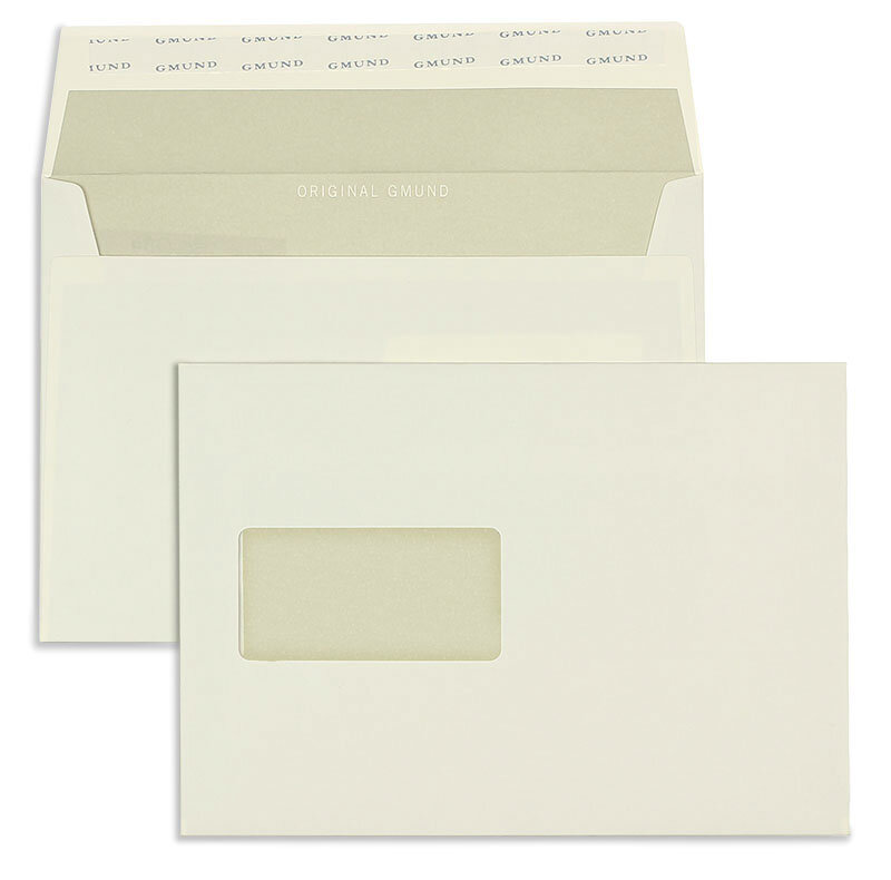 enveloppes colorées crème (beige) 162 x 229 mm (c5) | 120 g/m² gmund premium smooth | avec fenêtre | fermeture adhésive | rabat droit | 250 pièces