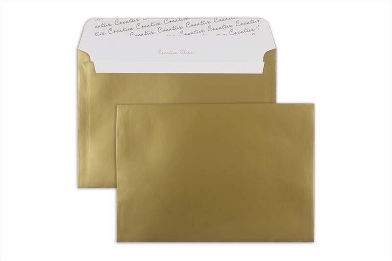 enveloppes colorées doré 162 x 229 mm (c5) | 130 g/m² métallique | sans fenêtre | fermeture adhésive | rabat droit | 100 pièces