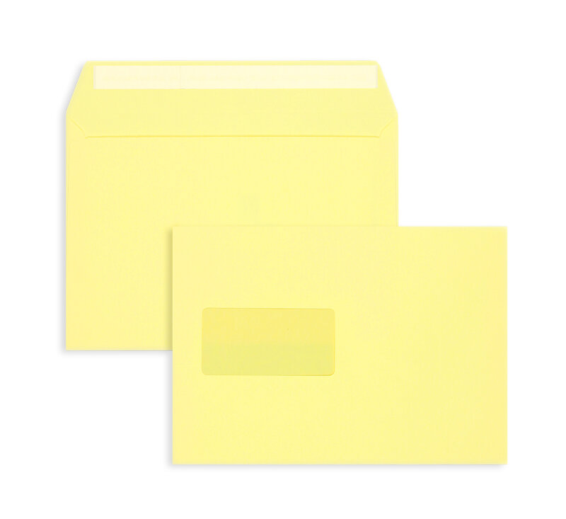 enveloppes colorées jaune (jaune citron) 162 x 229 mm (c5) | 120 g/qm offset | avec fenêtre | fermeture adhésive | 500 pièces