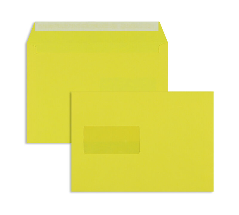 enveloppes colorées jaune (jaune intense) 162 x 229 mm (c5) | 120 g/m² offset | avec fenêtre | fermeture adhésive | rabat droit | 500 pièces