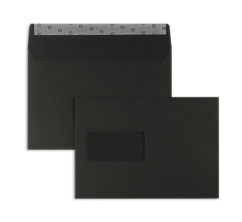 enveloppes colorées noir 162 x 229 mm (c5) | 120 g/qm colorista | avec fenêtre | fermeture adhésive | rabat droit | 100 pièces
