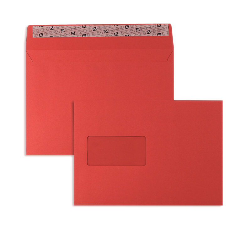 enveloppes colorées rouge 162 x 229 mm (c5) | 120 g/qm colorista | avec fenêtre | fermeture adhésive | 100 pièces