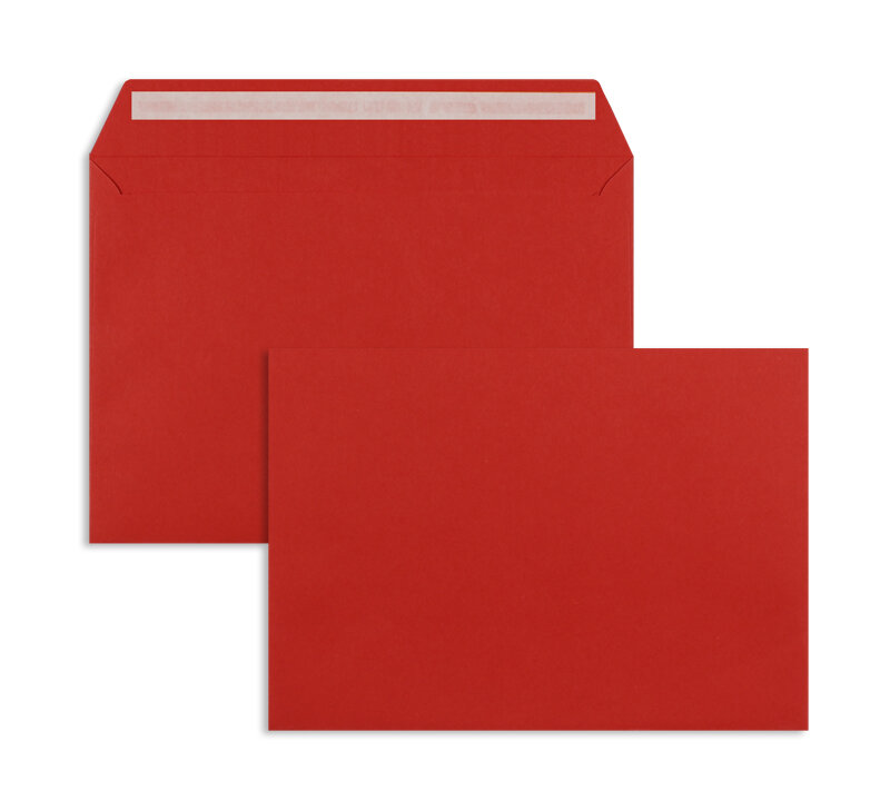 enveloppes colorées rouge (rouge intense) 162 x 229 mm (c5) | 120 g/m² offset | sans fenêtre | fermeture adhésive | rabat droit | 100 pièces