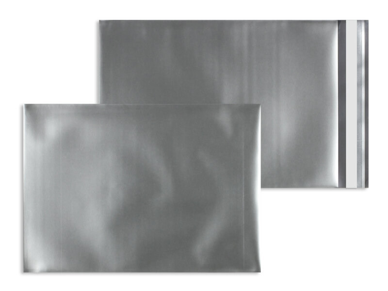 enveloppes de feuille plastique colorées argent 162 x 229 mm (c5) | feuille pp aluminée - matte | sans fenêtre | fermeture adhésive | rabat droit | 100 pièces