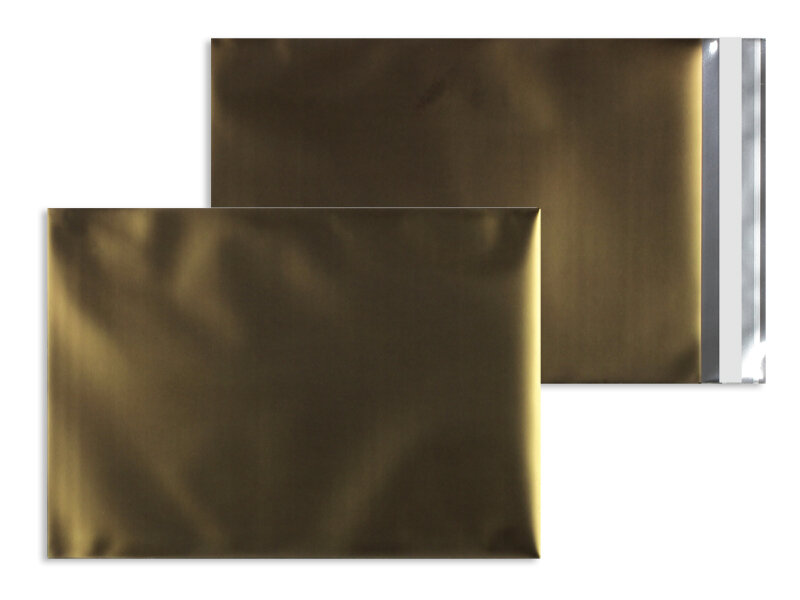 enveloppes de feuille plastique colorées doré 162 x 229 mm (c5) | 70 my feuille pp aluminée - matte | sans fenêtre | fermeture adhésive | rabat droit | 100 pièces