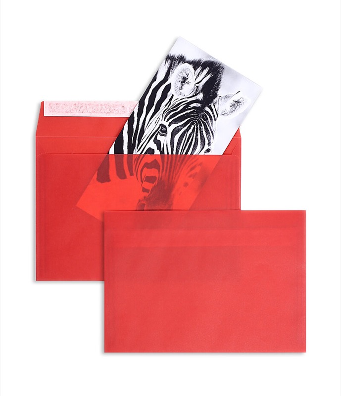 enveloppes transparentes colorées rouge (transparent rouge intense) 162 x 229 mm (c5) | 92 g/m² offset | sans fenêtre | fermeture adhésive | rabat droit | 100 pièces