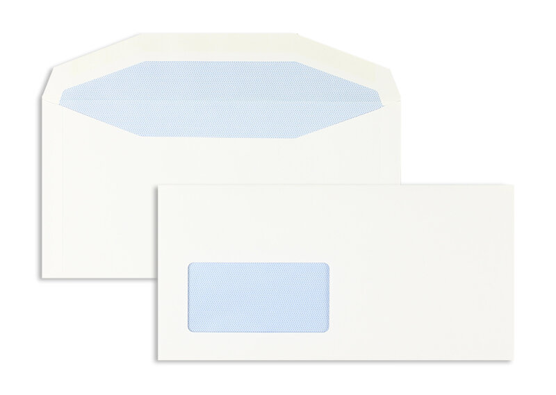 enveloppe de mise sous pli blanc 114 x 229 mm (c6/5) | 110 g/m² offset | avec fenêtre | fermeture gommée | rabat trapézoïdal | 1000 pièces