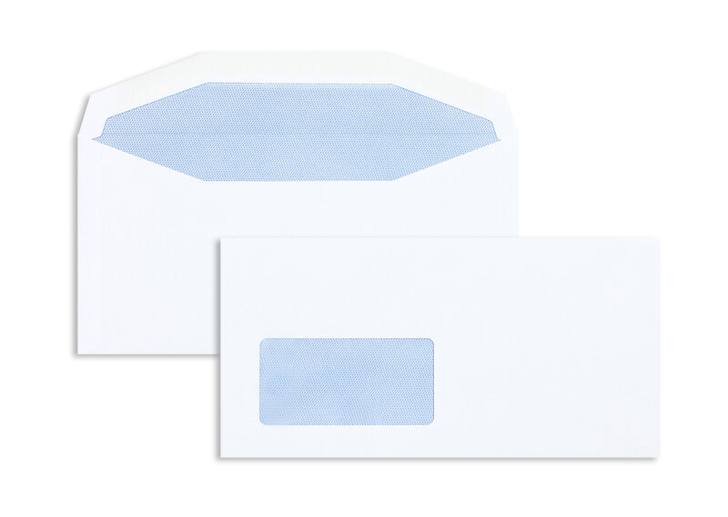 enveloppe de mise sous pli blanc 114 x 229 mm (c6/5) | 90 g/m² offset | avec fenêtre | fermeture gommée | rabat trapézoïdal | 1000 pièces