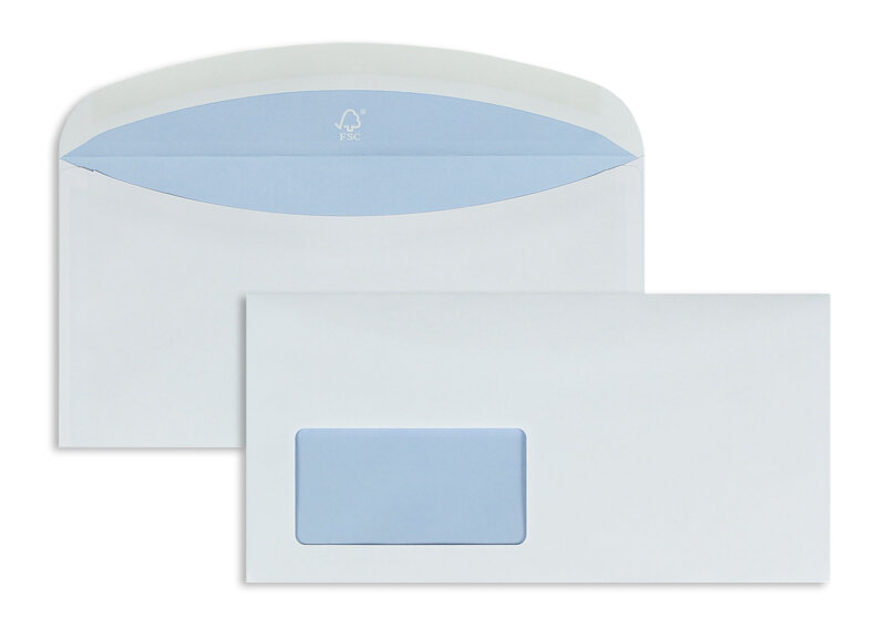 enveloppe de mise sous pli blanc (blanc d'hiver) 114 x 229 mm (c6/5) | 80 g/m² lonajet | avec fenêtre | fermeture gommée | rabat arrondi | 500 pièces