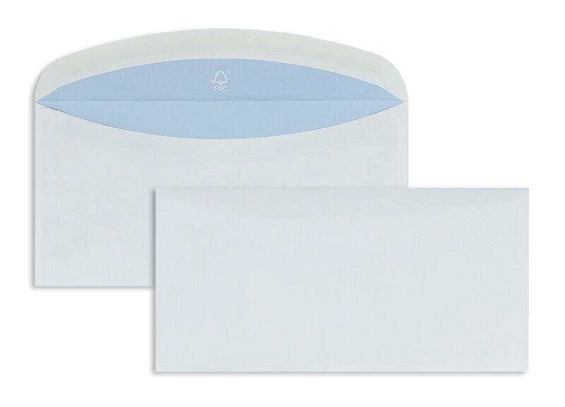 enveloppe de mise sous pli blanc (blanc d'hiver) 114 x 229 mm (c6/5) | 80 g/m² lonajet | sans fenêtre | fermeture gommée | rabat arrondi | 500 pièces