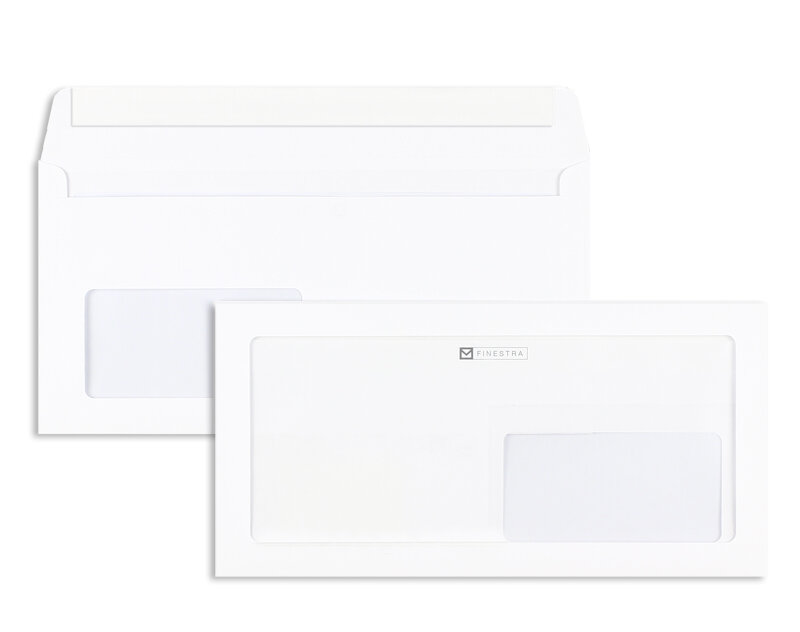 enveloppes avec fenêtre publicitaire blanc 114 x 229 mm (c6/5) | 100 g/m² offset | 2 fenêtres | fermeture adhésive | rabat droit | 500 pièces