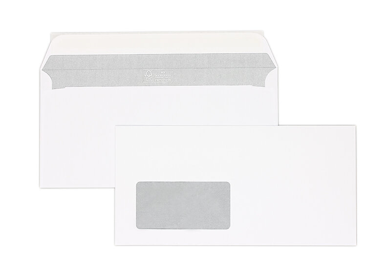 enveloppes blanc 114 x 229 mm (c6/5) | 100 g/m² offset | avec fenêtre | fermeture adhésive | rabat droit | 500 pièces