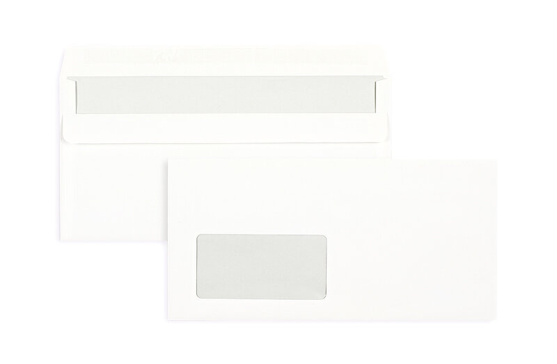 enveloppes blanc 114 x 229 mm (c6/5) | 75 g/m² offset | avec fenêtre | fermeture autocollante | rabat droit | 1000 pièces