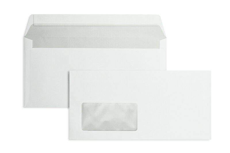 enveloppes blanc 114 x 229 mm (c6/5) | 80 g/m² offset | avec fenêtre | fermeture adhésive | rabat droit | 1000 pièces