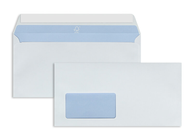 enveloppes blanc (blanc d'hiver) 114 x 229 mm (c6/5) | 100 g/m² lonajet | avec fenêtre | fermeture adhésive | rabat droit | 500 pièces