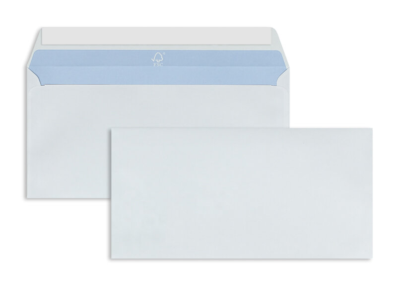 enveloppes blanc (blanc d'hiver) 114 x 229 mm (c6/5) | 100 g/m² lonajet | sans fenêtre | fermeture adhésive | rabat droit | 500 pièces