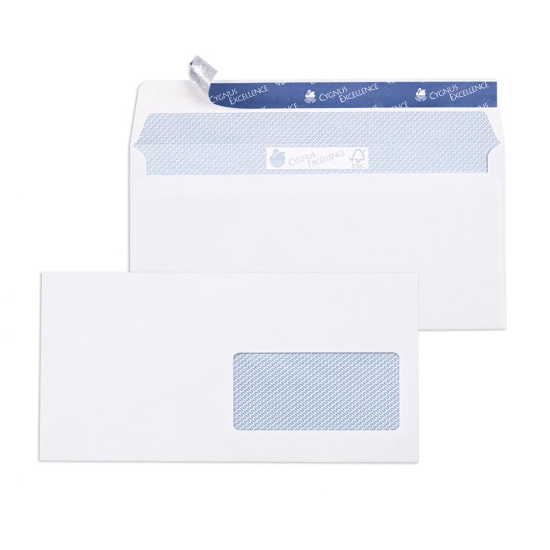 enveloppes blanc (blanc d'hiver) 114 x 229 mm (c6/5) | 100 g/qm offset | avec fenêtre | fermeture adhésive | 500 pièces