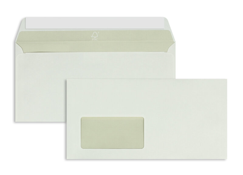 enveloppes blanc (blanc jaunâtre) 114 x 229 mm (c6/5) | 100 g/m² munken pure | avec fenêtre | fermeture adhésive | rabat droit | 500 pièces
