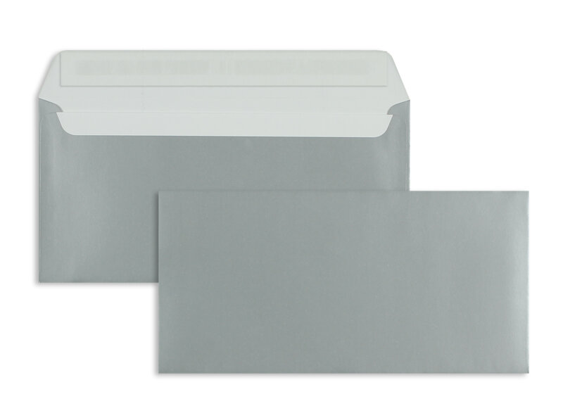 enveloppes colorées argent 114 x 229 mm (c6/5) | 130 g/m² métallique | sans fenêtre | fermeture adhésive | rabat droit | 100 pièces