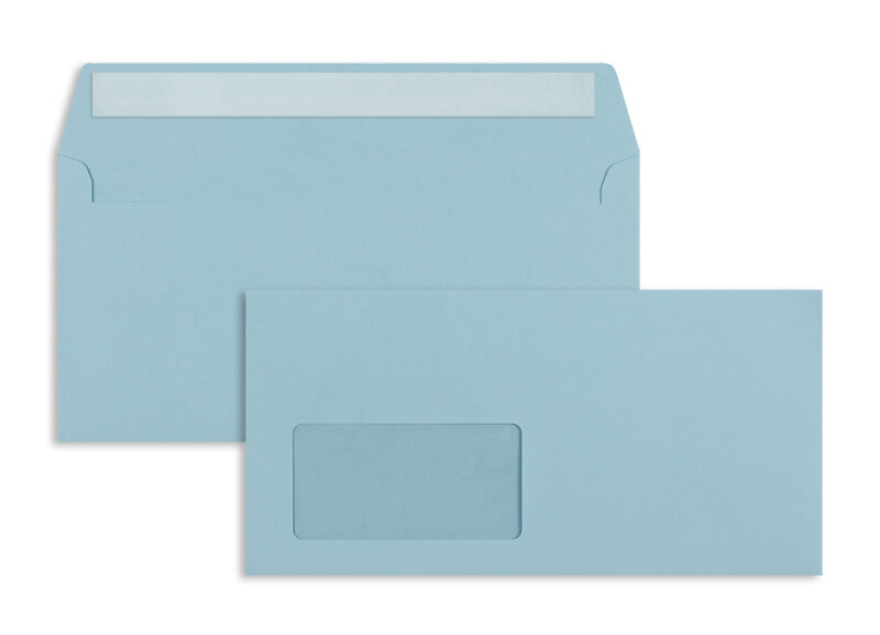 enveloppes colorées bleu (bleu bébé) 114 x 229 mm (c6/5) | 120 g/m² offset | avec fenêtre | fermeture adhésive | rabat droit | 100 pièces
