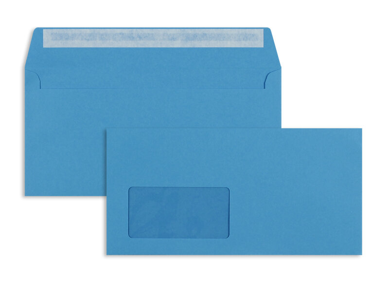 enveloppes colorées bleu (bleu roi) 114 x 229 mm (c6/5) | 120 g/m² offset | avec fenêtre | fermeture adhésive | rabat droit | 100 pièces