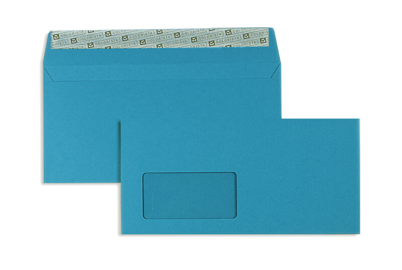 enveloppes colorées bleu (bleu roi) 114 x 229 mm (c6/5) | 130 g/qm colorista | avec fenêtre | fermeture adhésive | 100 pièces