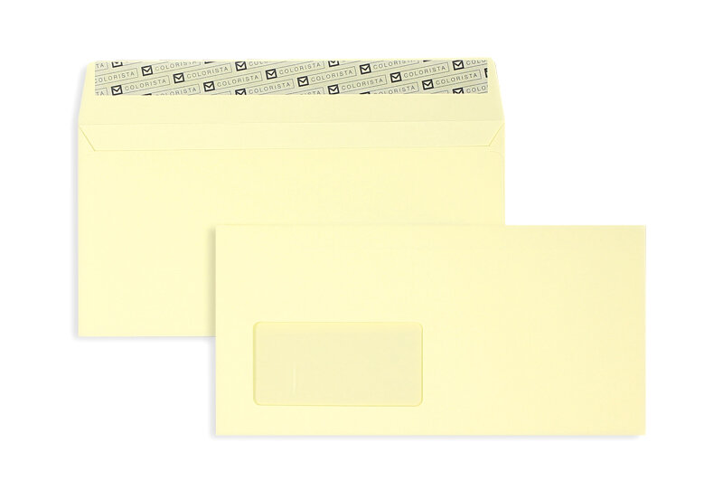 enveloppes colorées crème (crème jaunâtre) 114 x 229 mm (c6/5) | 130 g/qm colorista | avec fenêtre | fermeture adhésive | 100 pièces