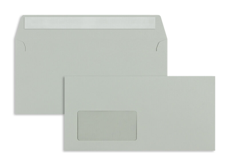 enveloppes colorées gris 114 x 229 mm (c6/5) | 120 g/m² offset | avec fenêtre | fermeture adhésive | rabat droit | 100 pièces