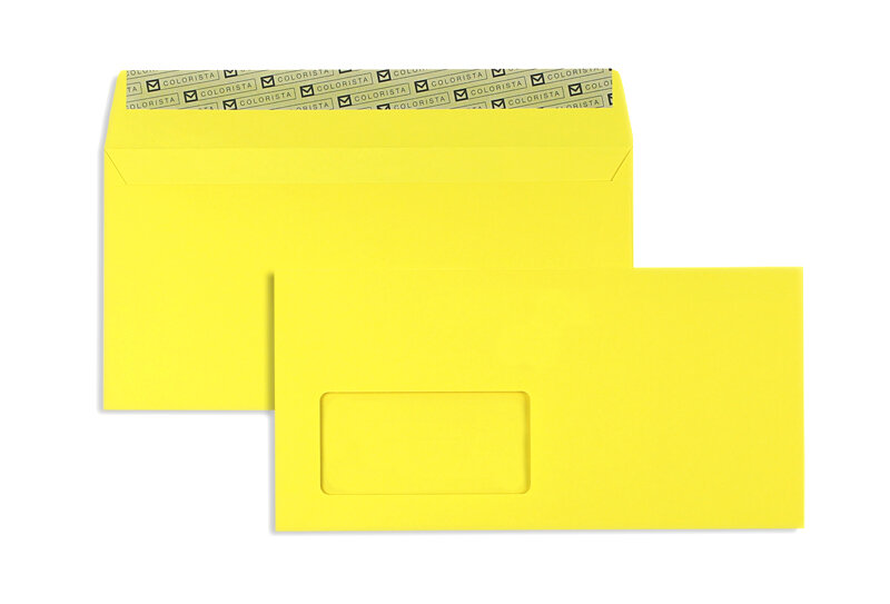 enveloppes colorées jaune 114 x 229 mm (c6/5) | 120 g/qm colorista | avec fenêtre | fermeture adhésive | rabat droit | 100 pièces