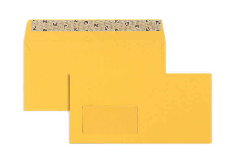 enveloppes colorées jaune (jaune d'or) 114 x 229 mm (c6/5) | 120 g/m² colorista | avec fenêtre | fermeture adhésive | rabat droit | 100 pièces