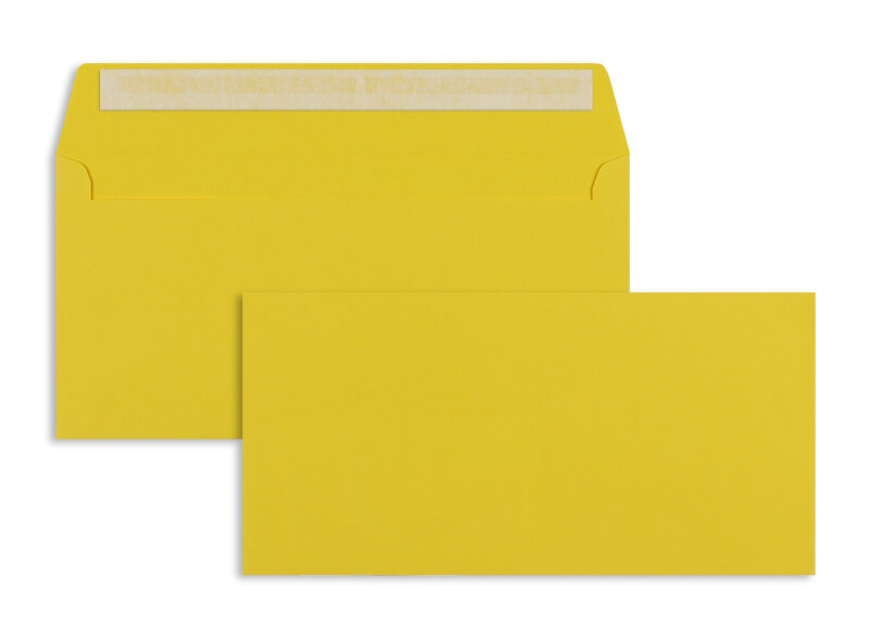 enveloppes colorées jaune (jaune d'or) 114 x 229 mm (c6/5) | 120 g/m² offset | sans fenêtre | fermeture adhésive | rabat droit | 100 pièces
