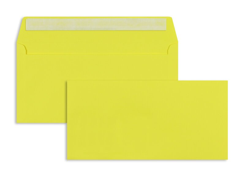 enveloppes colorées jaune (jaune intense) 114 x 229 mm (c6/5) | 120 g/m² offset | sans fenêtre | fermeture adhésive | rabat droit | 100 pièces
