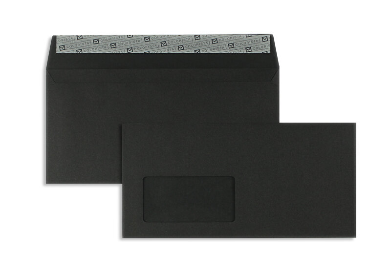 enveloppes colorées noir 114 x 229 mm (c6/5) | 120 g/m² colorista | avec fenêtre | fermeture adhésive | rabat droit | 100 pièces