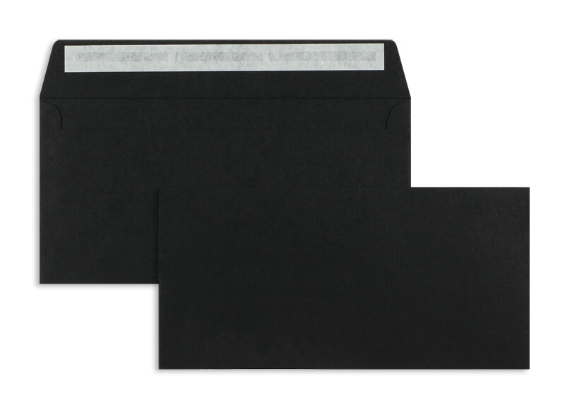 enveloppes colorées noir 114 x 229 mm (c6/5) | 120 g/m² offset | sans fenêtre | fermeture adhésive | rabat droit | 100 pièces