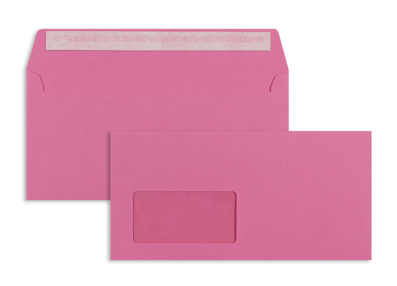 enveloppes colorées rose (rose foncé intense) 114 x 229 mm (c6/5) | 120 g/m² offset | avec fenêtre | fermeture adhésive | rabat droit | 100 pièces