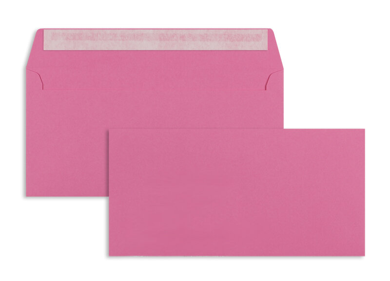 enveloppes colorées rose (rose foncé intense) 114 x 229 mm (c6/5) | 120 g/m² offset | sans fenêtre | fermeture adhésive | rabat droit | 100 pièces