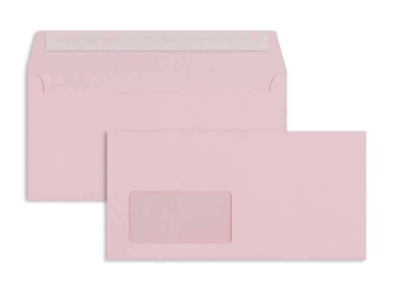 enveloppes colorées rose (saumon) 114 x 229 mm (c6/5) | 120 g/m² offset | avec fenêtre | fermeture adhésive | rabat droit | 100 pièces