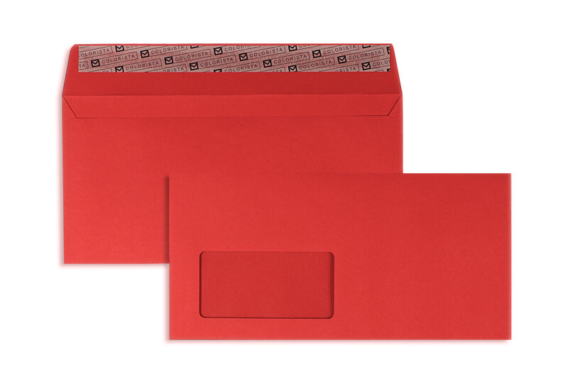 enveloppes colorées rouge 114 x 229 mm (c6/5) | 120 g/qm colorista | avec fenêtre | fermeture adhésive | rabat droit | 100 pièces