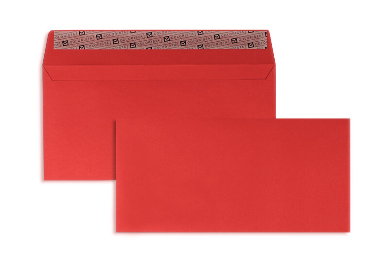 enveloppes colorées rouge 114 x 229 mm (c6/5) | 120 g/qm colorista | sans fenêtre | fermeture adhésive | rabat droit | 100 pièces