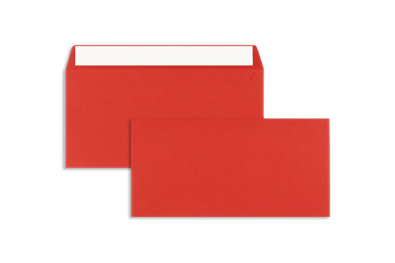 enveloppes colorées rouge (rouge intense) 114 x 229 mm (c6/5) | 120 g/m² offset | sans fenêtre | fermeture adhésive | rabat droit | 100 pièces