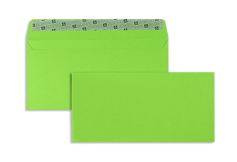 enveloppes colorées vert 114 x 229 mm (c6/5) | 120 g/qm colorista | sans fenêtre | fermeture adhésive | rabat droit | 100 pièces