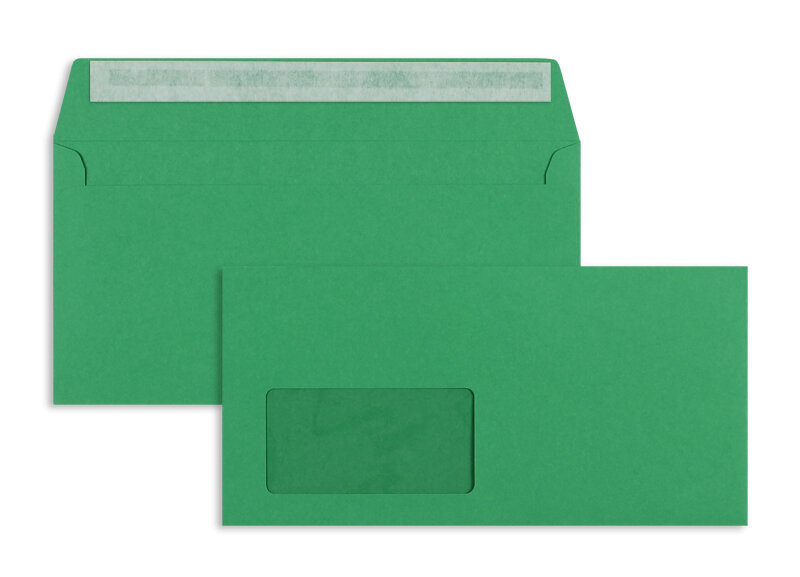 enveloppes colorées vert (trèfle) 114 x 229 mm (c6/5) | 120 g/m² offset | avec fenêtre | fermeture adhésive | rabat droit | 100 pièces