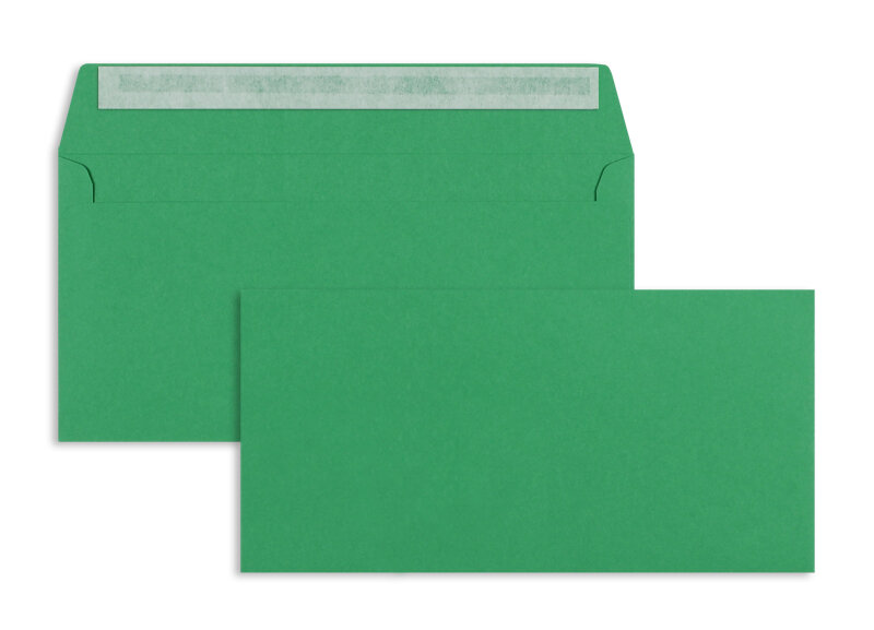 enveloppes colorées vert (trèfle) 114 x 229 mm (c6/5) | 120 g/m² offset | sans fenêtre | fermeture adhésive | rabat droit | 100 pièces