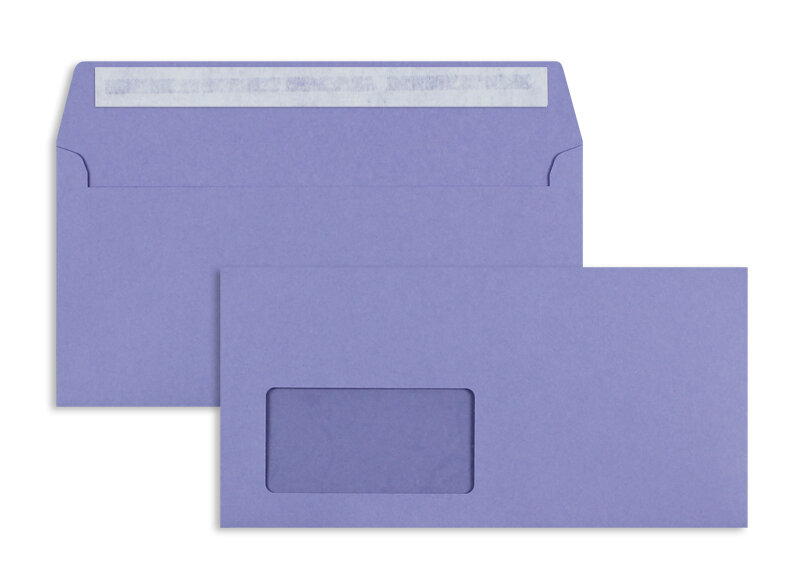 enveloppes colorées violet 114 x 229 mm (c6/5) | 120 g/m² offset | avec fenêtre | fermeture adhésive | rabat droit | 100 pièces
